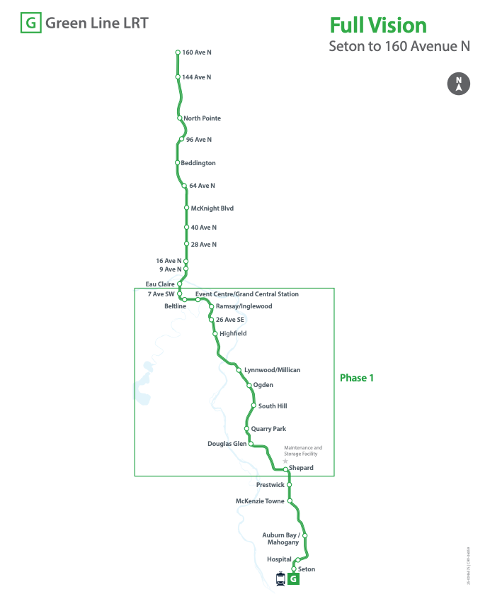 Bản đồ tổng thể dự án bao gồm giai đoạn 1 của Green Line Calgary | RockyLandRealEstate.ca